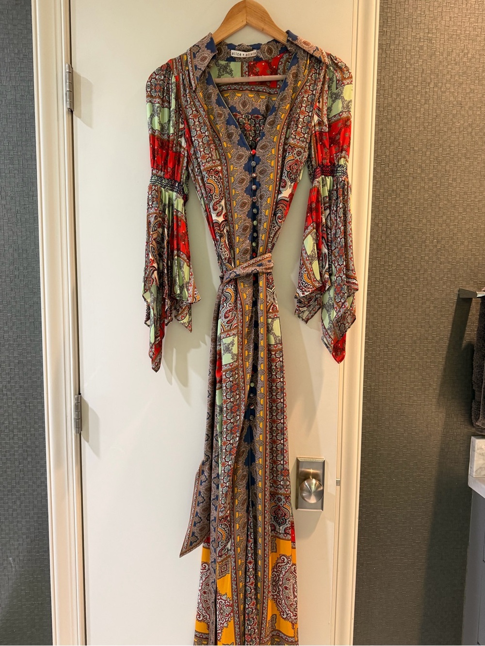Alice + Olivia Multicolor Paisley Maxi Dress with Bell Sleeves
